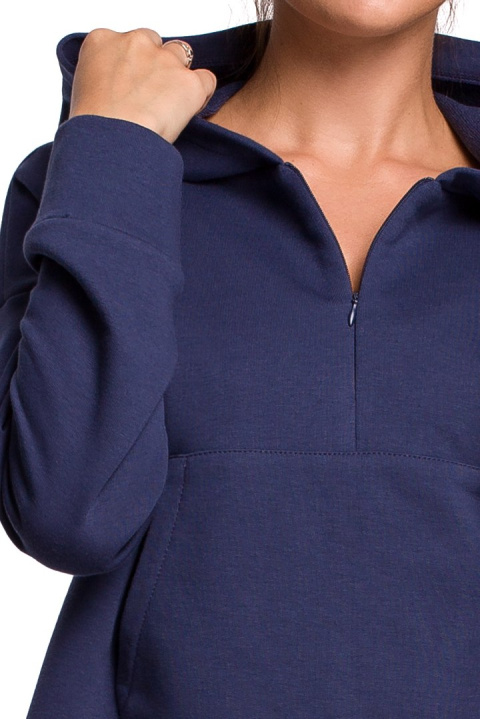 Bluza damska z kapturem i kieszenią kangurek dzianina niebieska B166 Bluza damska z kapturem i kieszenią kangurek dzianina niebieska B166