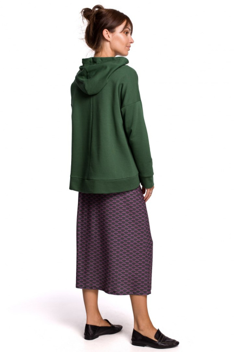 Bluza damska z kapturem i kieszenią kangurek dzianina zielona B166 Bluza damska z kapturem i kieszenią kangurek dzianina zielona B166