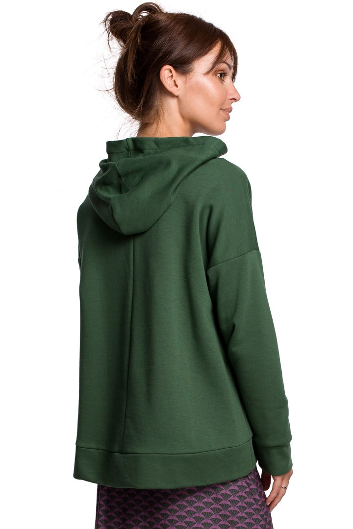 Bluza damska z kapturem i kieszenią kangurek dzianina zielona B166 Bluza damska z kapturem i kieszenią kangurek dzianina zielona B166