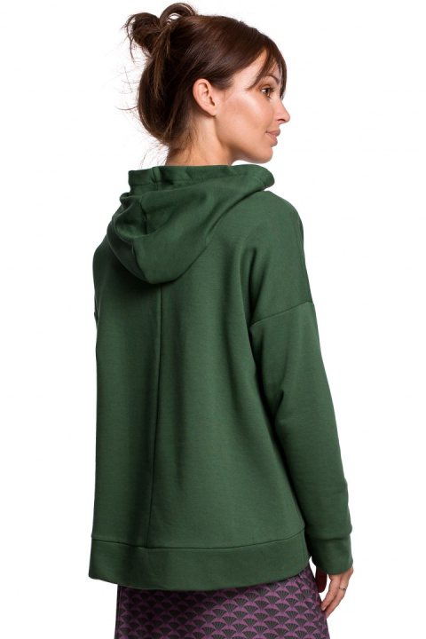 Bluza damska z kapturem i kieszenią kangurek dzianina zielona B166 Bluza damska z kapturem i kieszenią kangurek dzianina zielona B166