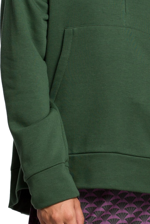 Bluza damska z kapturem i kieszenią kangurek dzianina zielona B166 Bluza damska z kapturem i kieszenią kangurek dzianina zielona B166