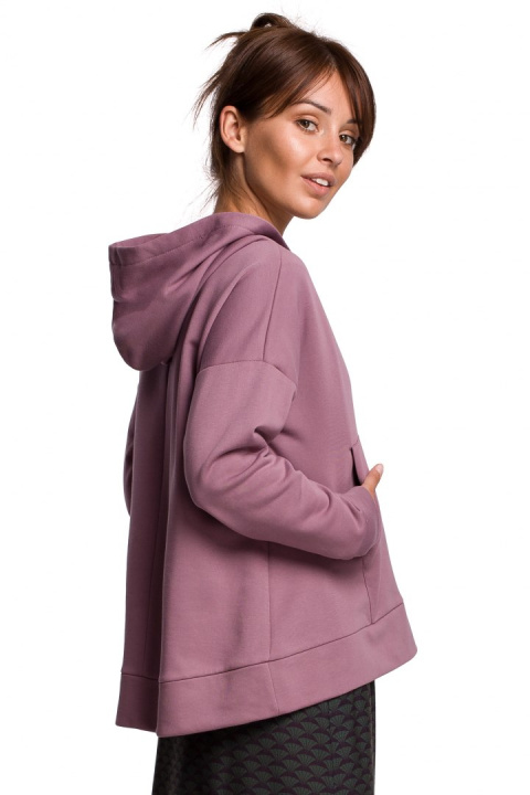 Bluza damska z kapturem i kieszenią kangurek dzianina wrzosowa B166 Bluza damska z kapturem i kieszenią kangurek dzianina wrzosowa B166