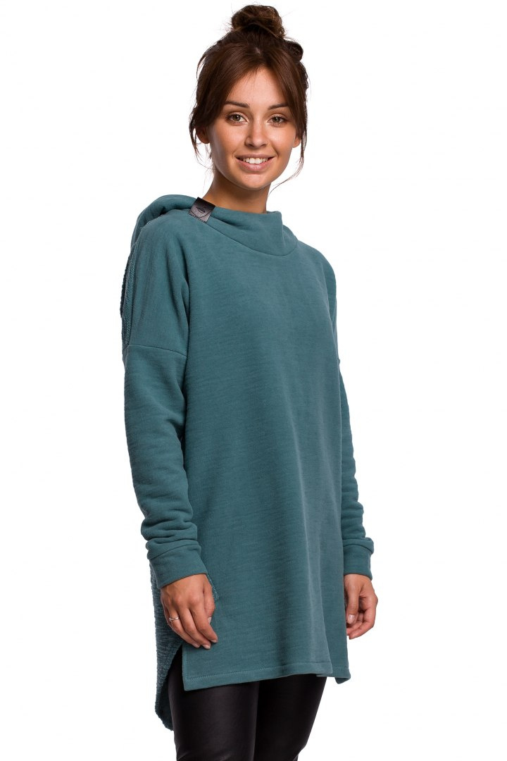 Bluza damska z kapturem oraz zaokrąglonym dołem turkusowa B176 Bluza damska z kapturem oraz zaokrąglonym dołem turkusowa B176
