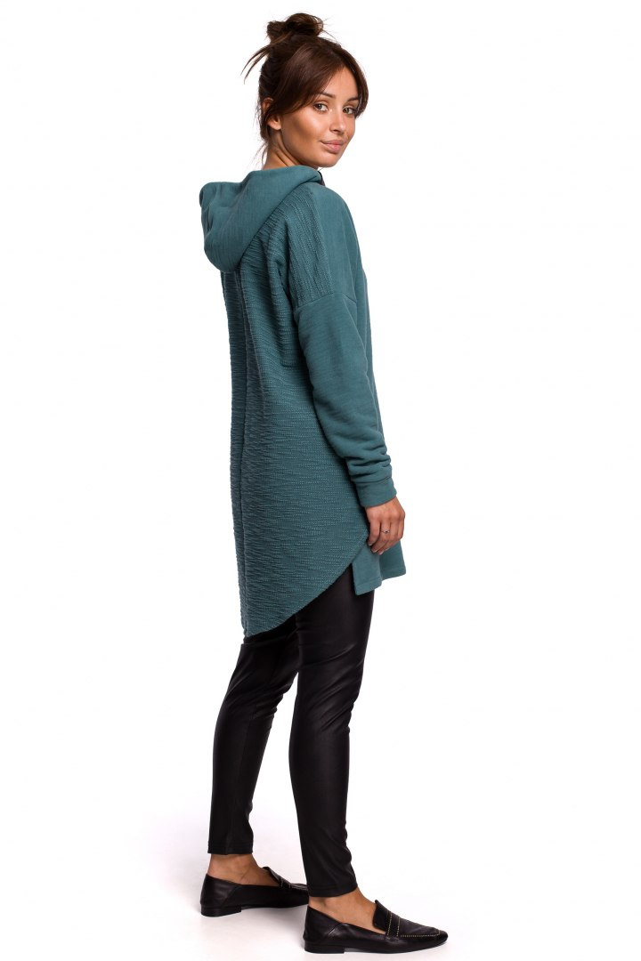 Bluza damska z kapturem oraz zaokrąglonym dołem turkusowa B176 Bluza damska z kapturem oraz zaokrąglonym dołem turkusowa B176