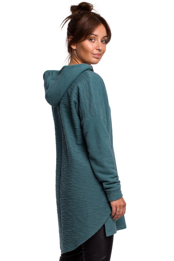 Bluza damska z kapturem oraz zaokrąglonym dołem turkusowa B176 Bluza damska z kapturem oraz zaokrąglonym dołem turkusowa B176