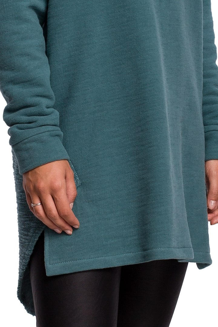 Bluza damska z kapturem oraz zaokrąglonym dołem turkusowa B176 Bluza damska z kapturem oraz zaokrąglonym dołem turkusowa B176