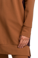 Długa bluza damska z lampasami i rozcięciami po bokach karmelowa B172