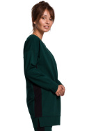 Długa bluza damska z lampasami i rozcięciami po bokach zielona B172