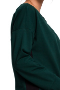 Długa bluza damska z lampasami i rozcięciami po bokach zielona B172