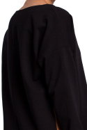 Długa bluza damska z lampasami i rozcięciami po bokach czarna B172