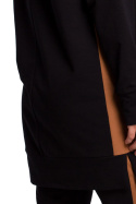Długa bluza damska z lampasami i rozcięciami po bokach czarna B172