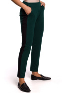 Spodnie damskie dresowe z prostymi nogawkami i lampasami zielone B173