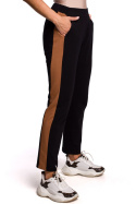 Spodnie damskie dresowe z prostymi nogawkami i lampasami czarne B173
