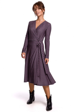 Sukienka kopertowa rozkloszowana midi z wiązaniem nadruk m2 B183
