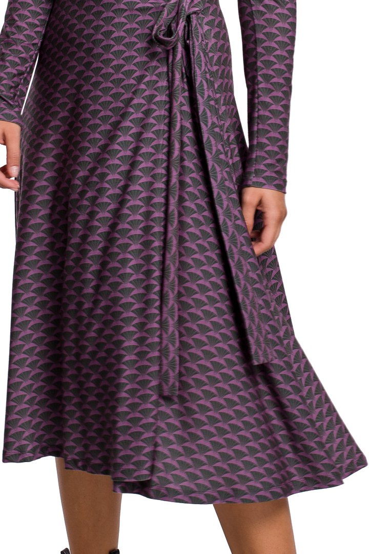 Sukienka kopertowa rozkloszowana midi z wiązaniem nadruk m2 B183