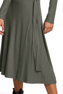Sukienka kopertowa rozkloszowana midi z wiązaniem gładka khaki B184
