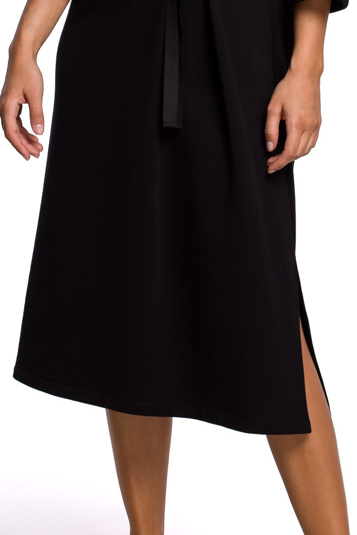 Sukienka bawełniana midi z ozdobnym wiązaniem rękaw 3/4 czarna B181