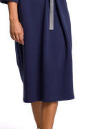 Sukienka bawełniana midi z ozdobnym wiązaniem rękaw 3/4 niebieska B181