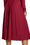 Sukienka rozkloszowana z dekoltem V i długim rękawem wiśniowa B171