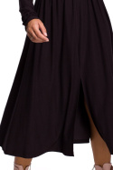 Sukienka rozkloszowana z dekoltem V i długim rękawem czarna B171