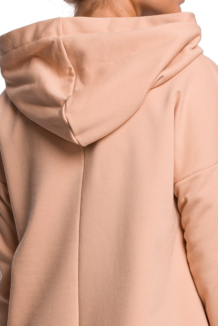 Bluza damska z kapturem i asymetrycznym rozcięciem beżowa B179 Bluza damska z kapturem i asymetrycznym rozcięciem beżowa B179