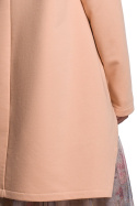 Długa bluza damska z kapturem i asymetrycznym rozcięciem beżowa B179