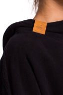 Długa bluza damska asymetryczna z kapturem dzianinowa czarna B176