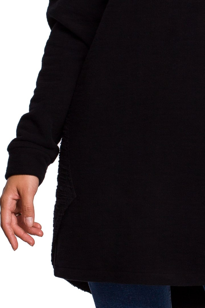 Długa bluza damska asymetryczna z kapturem dzianinowa czarna B176