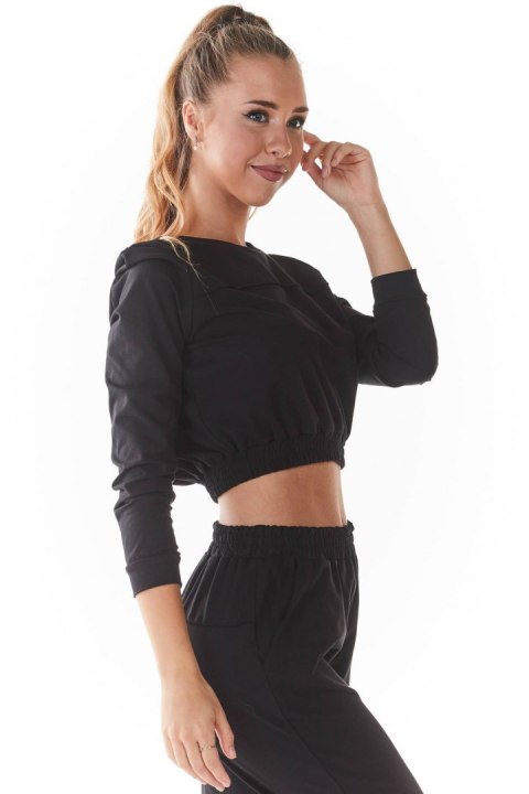 Bluza damska krótka dzianinowa ze ściągaczem bawełniana czarna M235 Bluza damska krótka dzianinowa ze ściągaczem bawełniana czarna M235
