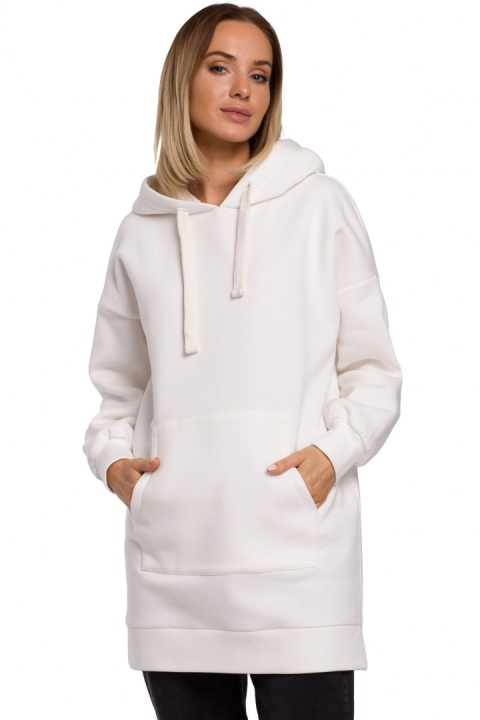 Długa bluza damska oversize z kapturem i kieszenią ecru me534 Długa bluza damska oversize z kapturem i kieszenią ecru me534