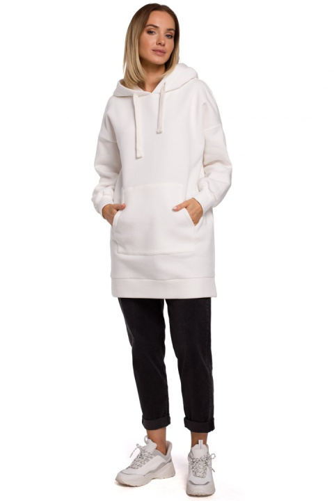 Długa bluza damska oversize z kapturem i kieszenią ecru me534 Długa bluza damska oversize z kapturem i kieszenią ecru me534