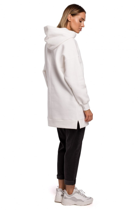 Długa bluza damska oversize z kapturem i kieszenią ecru me534 Długa bluza damska oversize z kapturem i kieszenią ecru me534