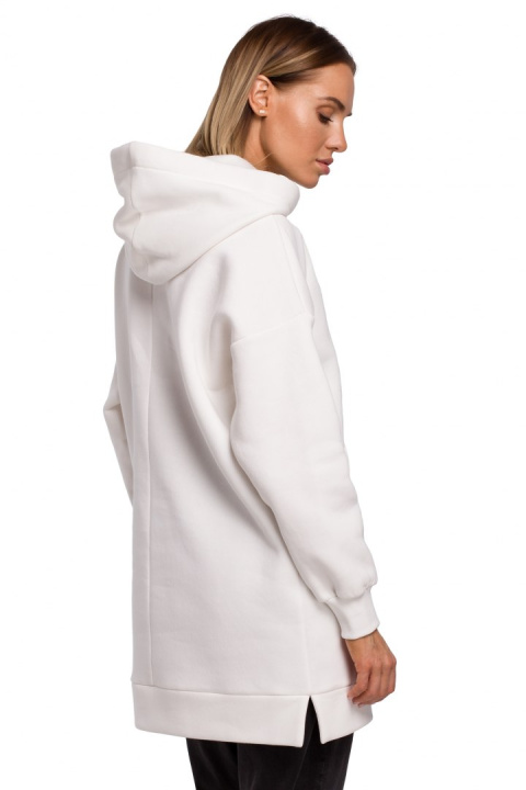 Długa bluza damska oversize z kapturem i kieszenią ecru me534 Długa bluza damska oversize z kapturem i kieszenią ecru me534