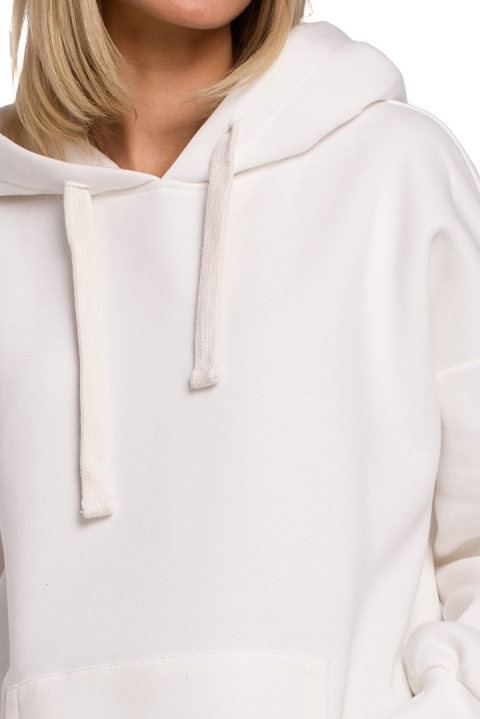 Długa bluza damska oversize z kapturem i kieszenią ecru me534 Długa bluza damska oversize z kapturem i kieszenią ecru me534