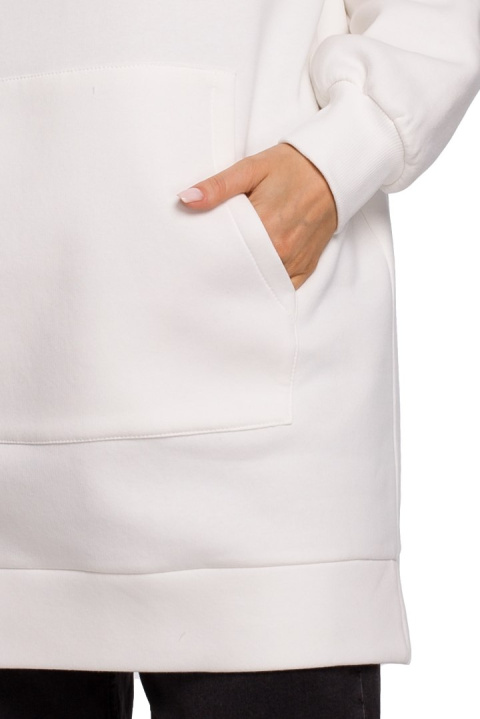 Długa bluza damska oversize z kapturem i kieszenią ecru me534 Długa bluza damska oversize z kapturem i kieszenią ecru me534