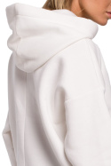 Długa bluza damska oversize z kapturem i kieszenią ecru me534