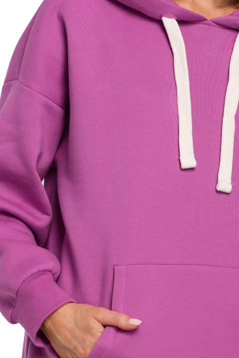 Długa bluza damska oversize z kapturem i kieszenią lawendowa me534 Długa bluza damska oversize z kapturem i kieszenią lawendowa me534