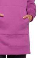Długa bluza damska oversize z kapturem i kieszenią lawendowa me534