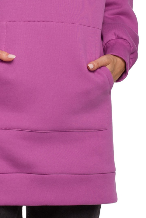 Długa bluza damska oversize z kapturem i kieszenią lawendowa me534 Długa bluza damska oversize z kapturem i kieszenią lawendowa me534