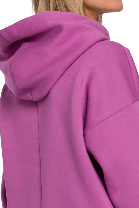 Długa bluza damska oversize z kapturem i kieszenią lawendowa me534 Długa bluza damska oversize z kapturem i kieszenią lawendowa me534