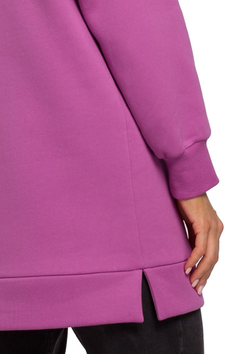 Długa bluza damska oversize z kapturem i kieszenią lawendowa me534 Długa bluza damska oversize z kapturem i kieszenią lawendowa me534