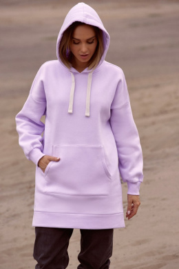 Długa bluza damska oversize z kapturem i kieszenią liliowa me534