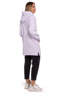 Długa bluza damska oversize z kapturem i kieszenią liliowa me534