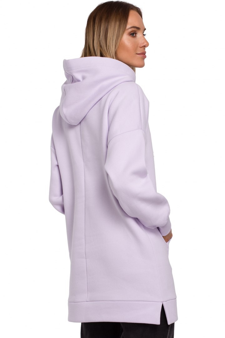 Bluza damska oversize z kapturem i kieszenią z przodu liliowa me534 Bluza damska oversize z kapturem i kieszenią z przodu liliowa me534