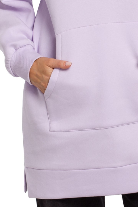 Długa bluza damska oversize z kapturem i kieszenią liliowa me534 Długa bluza damska oversize z kapturem i kieszenią liliowa me534