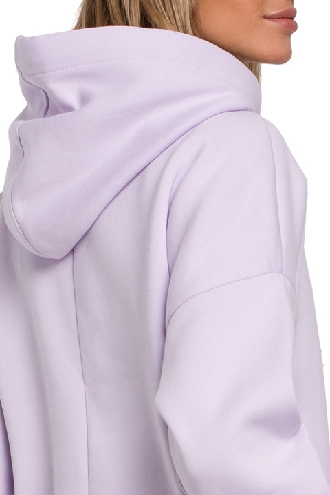 Długa bluza damska oversize z kapturem i kieszenią liliowa me534 Długa bluza damska oversize z kapturem i kieszenią liliowa me534