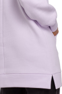 Długa bluza damska oversize z kapturem i kieszenią liliowa me534