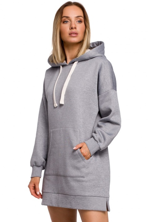 Długa bluza damska oversize z kapturem i kieszenią stalowa me534 Długa bluza damska oversize z kapturem i kieszenią stalowa me534