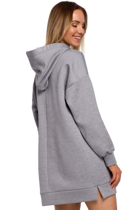 Długa bluza damska oversize z kapturem i kieszenią stalowa me534 Długa bluza damska oversize z kapturem i kieszenią stalowa me534