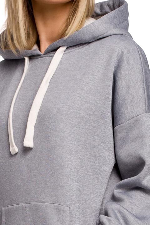 Długa bluza damska oversize z kapturem i kieszenią stalowa me534 Długa bluza damska oversize z kapturem i kieszenią stalowa me534
